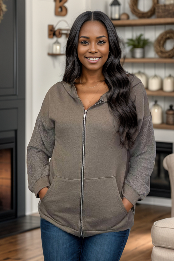 Heimish Chocolate Zip Hoodie BoutiqueSimplified