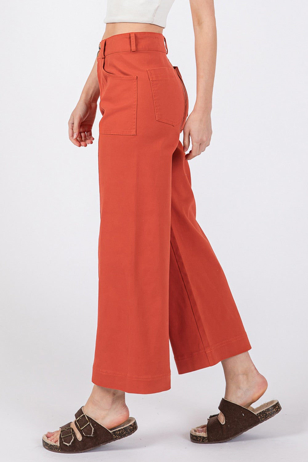 SAGE + FIG Cinnamon Wide Leg Cropped Pants Trendsi