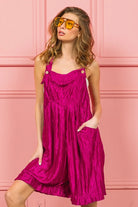 BiBi Fuchsia Wave Pleated Wide Legs Shortalls