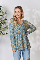 Heimish Floral Half Button Long Sleeve Blouse Dusty Teal Multi