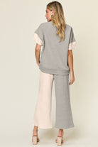 Double Take: 4 Colors: Quilted Textured Contrast Top and Wide Leg Pants Set Loungewear Set