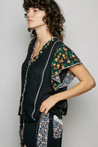 POL Black V-Neck Floral Ruffle Sleeve Blouse