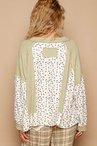 POL Sage Waffle Knit Floral Notched Long Sleeve Top Shirts & Tops