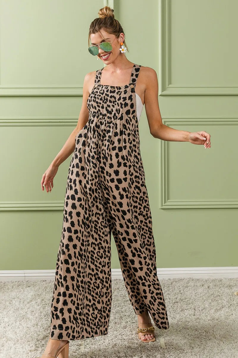 BiBi Leopard Print Wide Leg Overalls