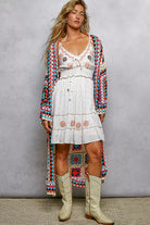POL Multi-Color Granny Square Crochet Open Front Cardigan
