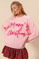 SO ME Pink Merry Christmas Tinsel Lettering Sweater