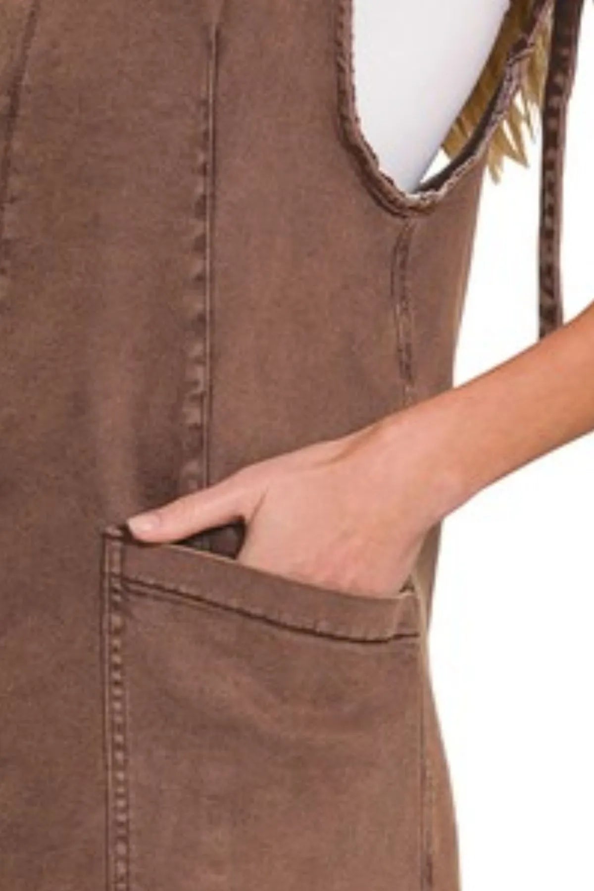 Zenana Mahogany Washed Denim Overall Dress