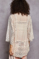 POL Lace Floral Open Front Cardigan with Trim Detail