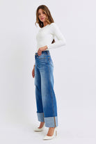 Judy Blue Retro High Waist Wide Leg With Cuff Jeans Jeans