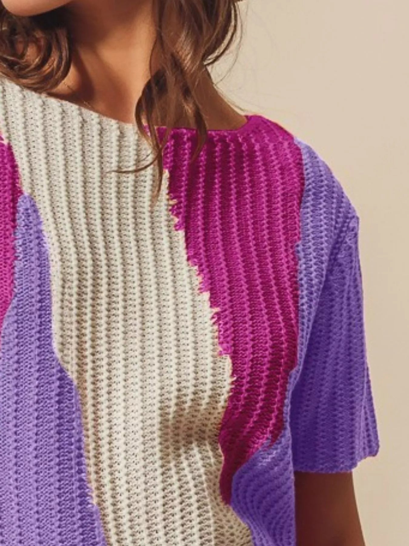 SO ME Lavender & Magenta Boat Neck Multi Colored Lightweight Sweater Top