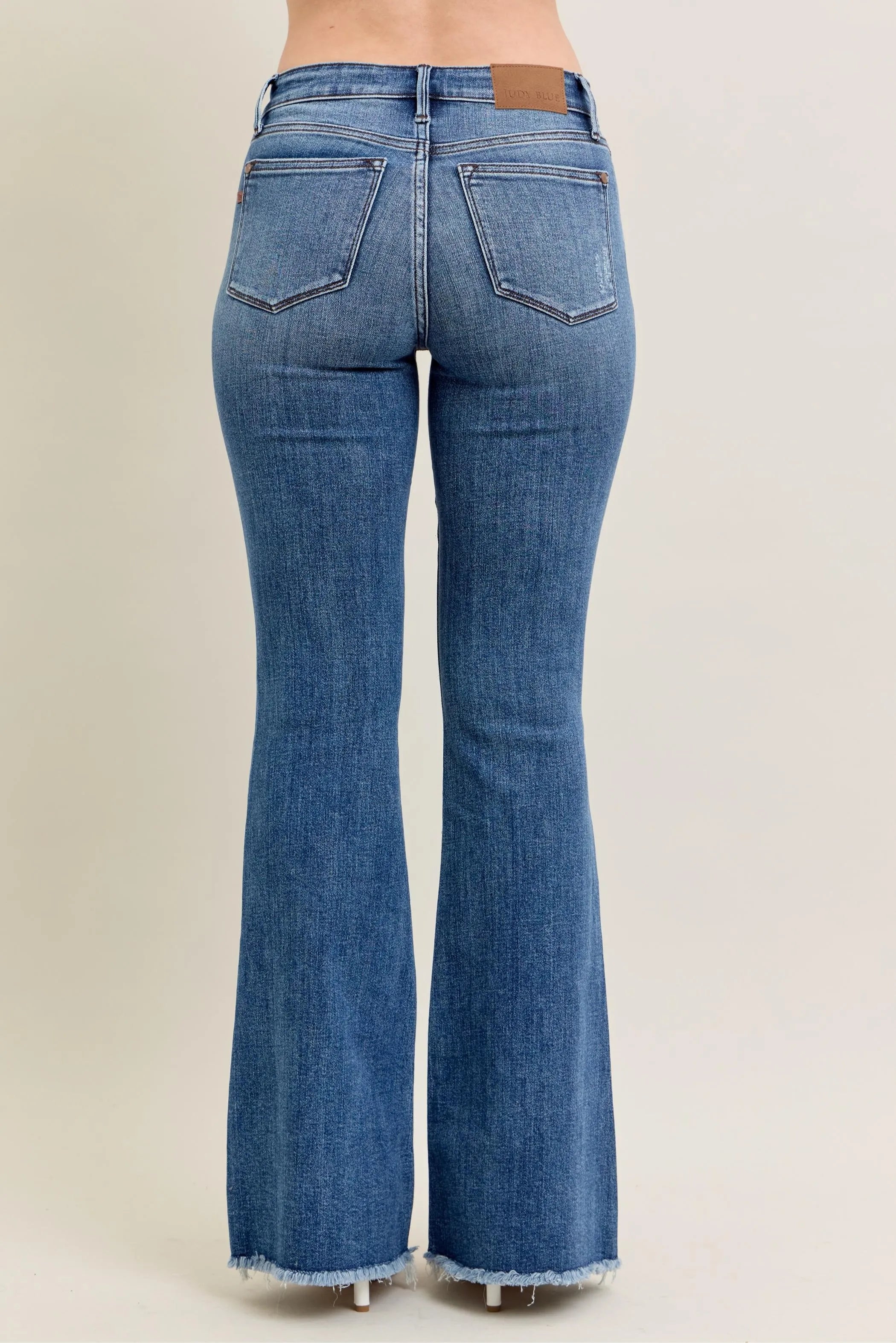 Judy Blue Mid-rise Vintage Wash Flare Jeans W/ Destroyed and Fray Hem