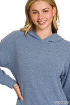 Zenana Dusty Blue Ribbed Long Sleeve Hoodie