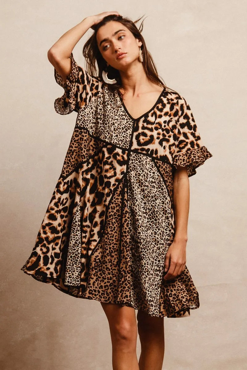 BiBi Leopard Prints Mix and Match Short Sleeve Dress