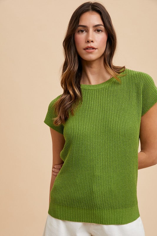 Annie Wear Moss Round Neck Short Sleeve Sweater