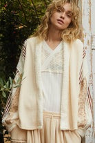 POL Open Front Waffle Knit Fleece Mix Cardigan in Cream