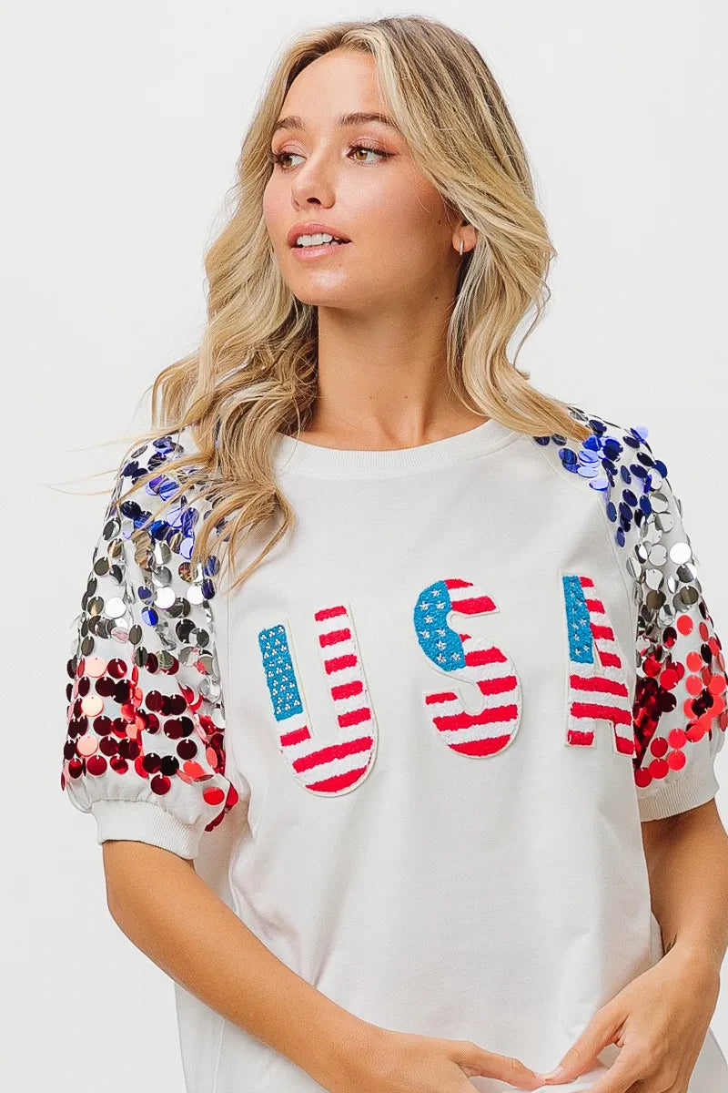 BiBi American Flag USA Theme Sequin Top
