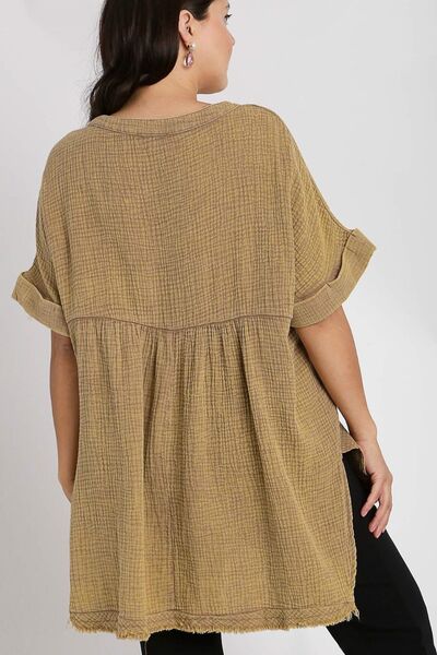 Umgee Camel Mineral Washed Gauze Top