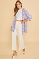 Annie Wear Lavender Checkered Open Front Drop Shoulder Cardigan