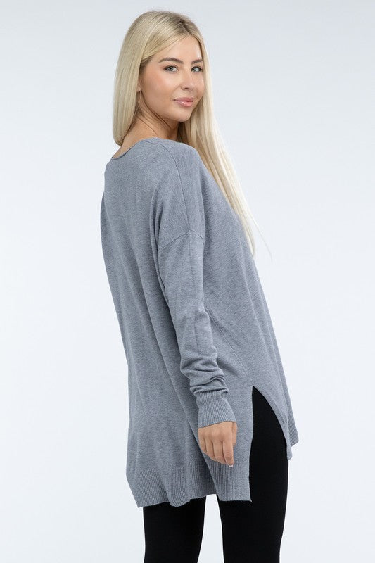 Zenana Hi-Low Hem Front Seam Sweater in 5 Colors ZENANA