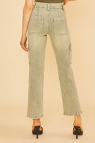 Annie Wear Sage Washed Straight Leg Stretch Jeans with Cargo Pockets