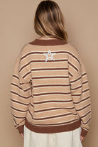 POL Star Patch Stripe Round Neck Sweater Trendsi