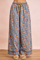 BiBi Floral Printed Drawstring Wide Pants DENIM