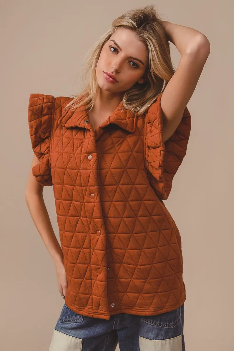 BiBi Rust Quilting Knit Ruffle Sleeve Vest