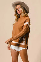 BiBi Camel Mock Neck Sweater with Leopard Pocket
