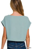 Zenana Blue Gray Heavy Woven Span Crop Tee & Skirt Set