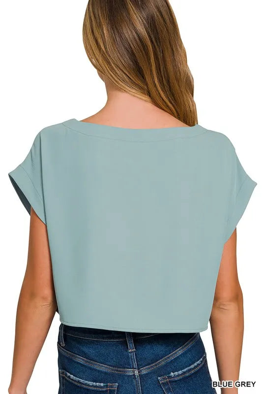 Zenana Blue Gray Heavy Woven Span Crop Tee & Skirt Set