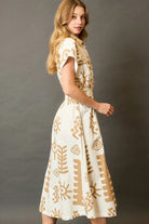 Umgee Abstract Print Elastic Waist Midi Dress