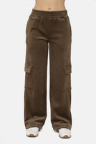 Mono B Olive Brown Elastic Waist Corduroy Cargo Pants Olive Brown Activewear