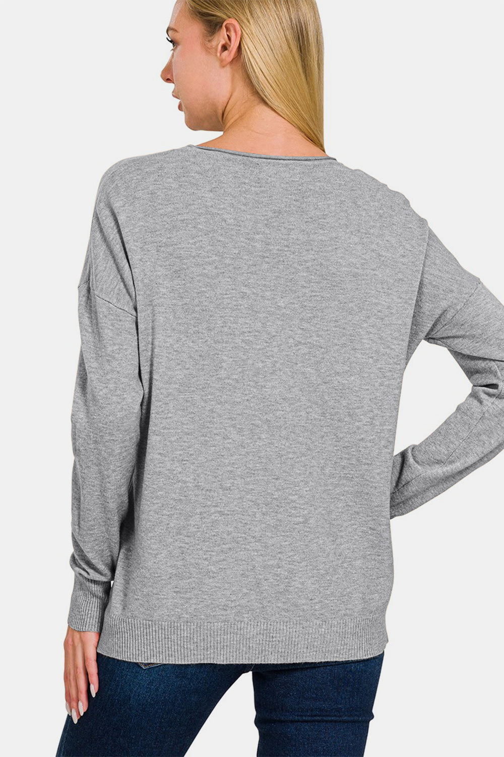 Zenana Gray Front Seam Round Neck Sweater Shirts & Tops