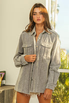 BiBi Grey Button Up Corduroy Shacket Coats & Jackets