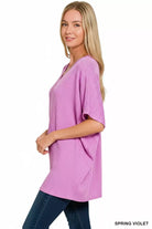 Zenana Spring Violet Raised Rib V-Neck Batwing Top