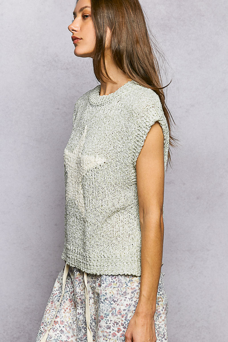 POL Sage Star Round Neck Popcorn Knit Top