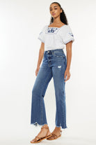 KanCan Medium Washed High Rise Slim Wide Leg Jeans Trendsi