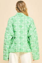 Davi & Dani Neon Green Bandanna Vintage Print Quilted Open Front Jacket with Pockets Coats & Jackets