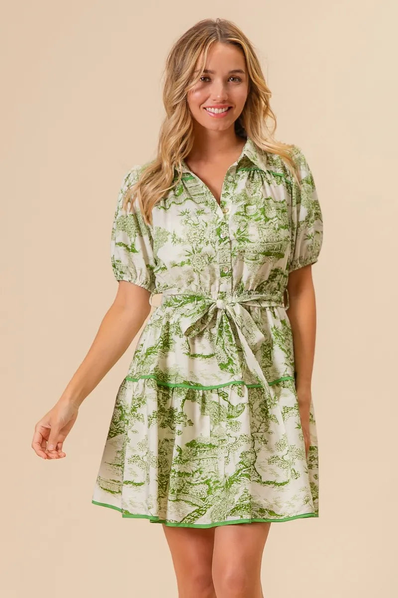 BiBi Avocado Woven Printed Tiered Dress