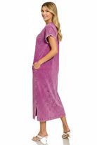 Zenana Light Plum Acid Washed Exposed Seam Short Sleeve T-Shirt Dress