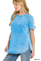 Zenana French Terry Washed Curved Hem Top