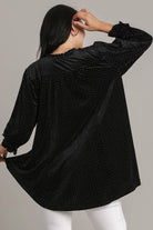 Umgee Black Beaded Frill Flounce Sleeve Velvet Babydoll Blouse Shirts & Tops