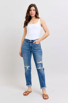 Judy Blue Mid-rise Vintage Wash Boyfriend Fit W/ Distressed Jeans