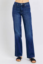 Judy Blue Dark Washed Mid Rise Tummy Control Straight Jeans