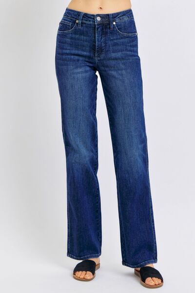 Judy Blue Dark Washed Mid Rise Tummy Control Straight Jeans