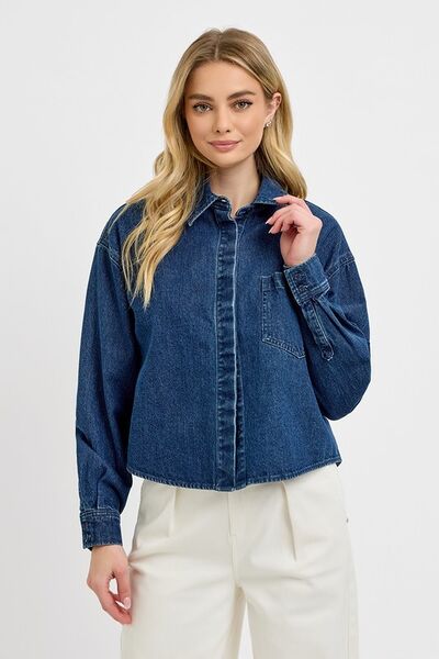 RISEN Button Up Long Sleeve Denim Shacket