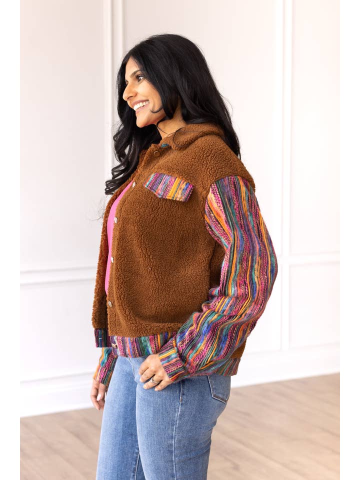 Southern Grace Brown Sherpa with Multi-Colored Sleeves Layers