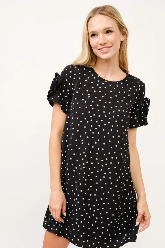 And The Why Black Embellished Sleeve Polka Dots Shift Dress
