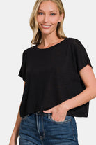 Zenana Black Round Neck Short Sleeve Crop T-Shirt Black Trendsi