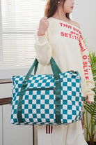 Zenana Checkered Multi-Pocket Travel Bag Turquoise One Size